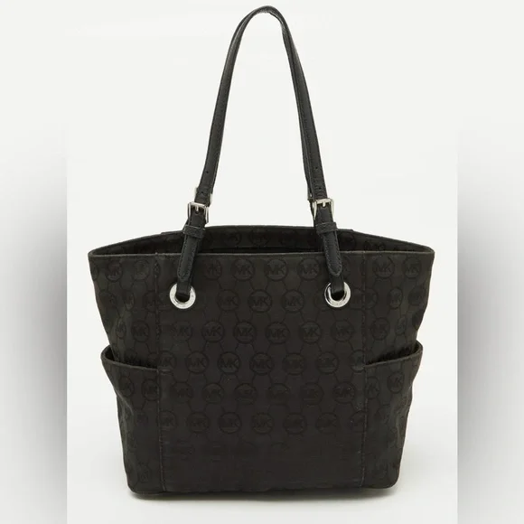 Black MICHAEL Kors Jet Set Tote Bag with Signature Canvas Print - Picture 4 of 16